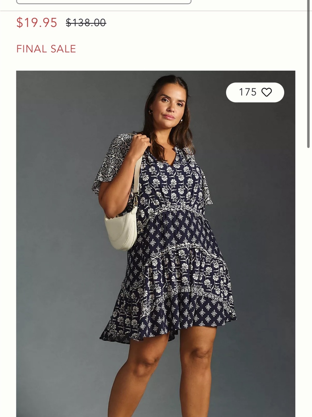 Navy & White Floral Tiered V-Neck Women's Dress